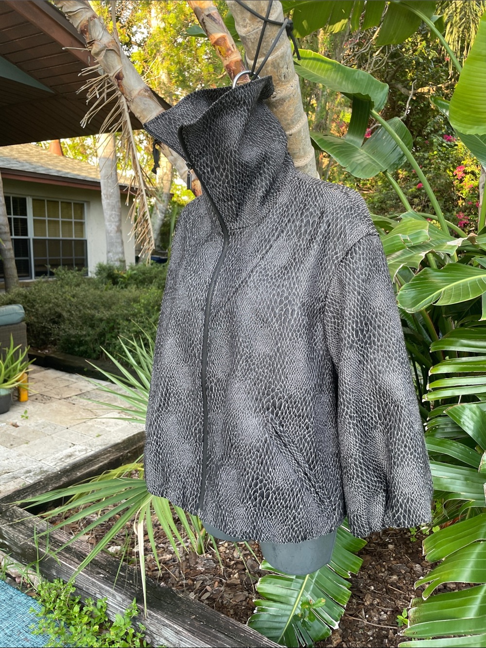 funnel neck, snake print, oversized, bomber style jacket